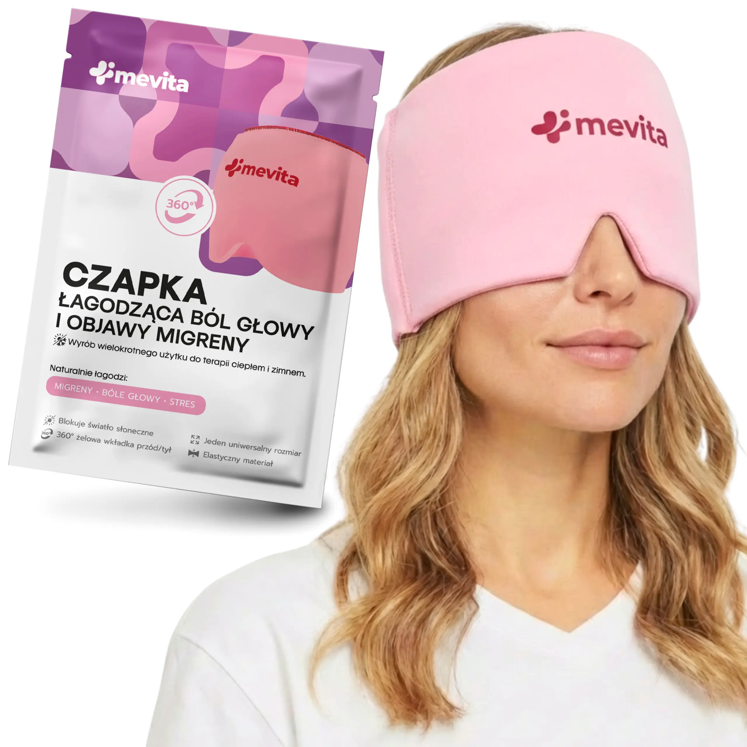 Czapka chłodząca na migrenę różowa